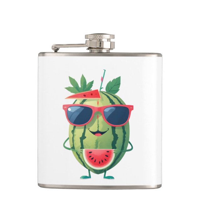 Watermelon Fun Cheerful Vacation Tropical Drink  Hip Flask (Front)