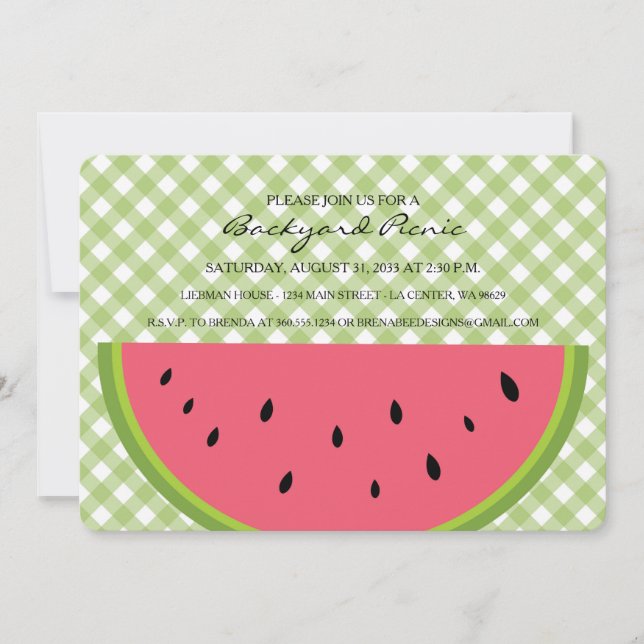 Watermelon Gingham Picnic Invitation (Front)