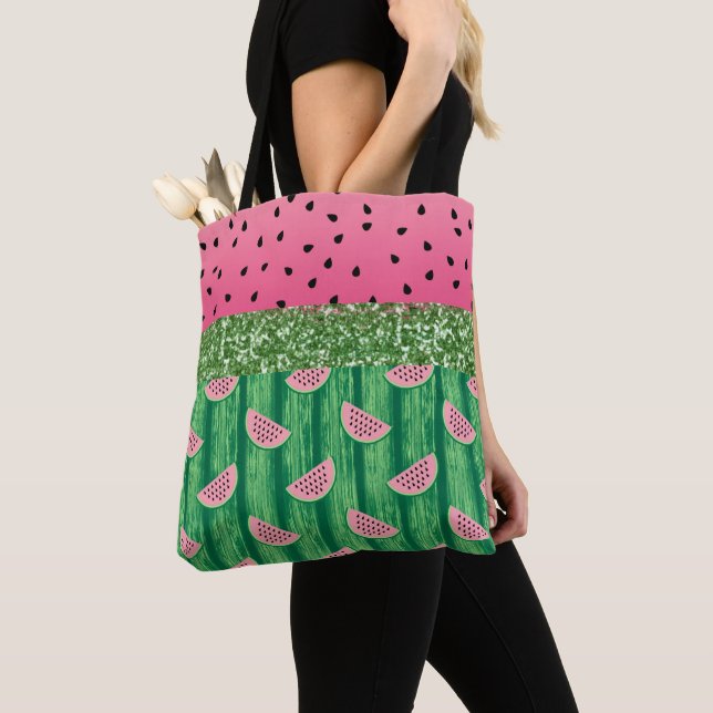 Watermelon Glitter Modern Tote Bag (Close Up)