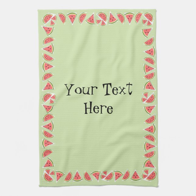 Watermelon Green Border Text kitchen towel (Vertical)