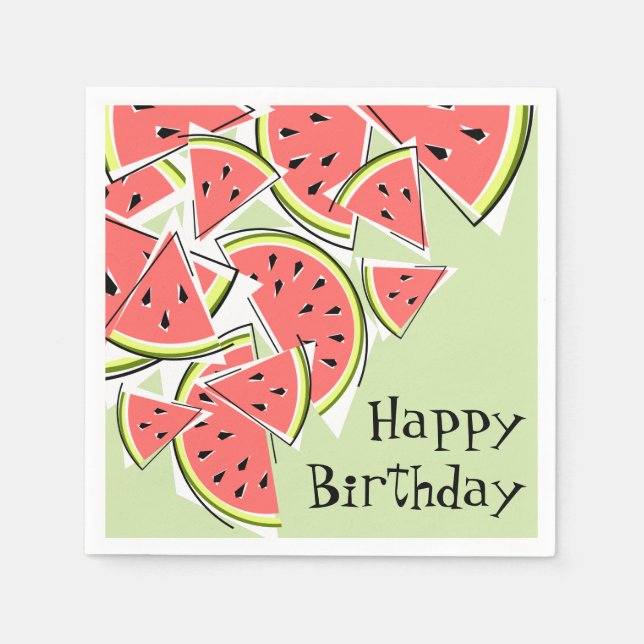 Watermelon Green Happy Birthday napkins paper (Front)