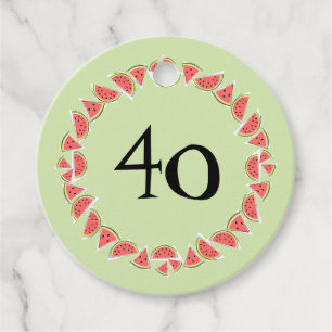 Watermelon Green Pieces Circle Age 40 text back Favour Tags