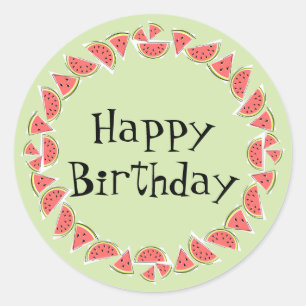 Watermelon Green Pieces Circle Happy Birthday Classic Round Sticker