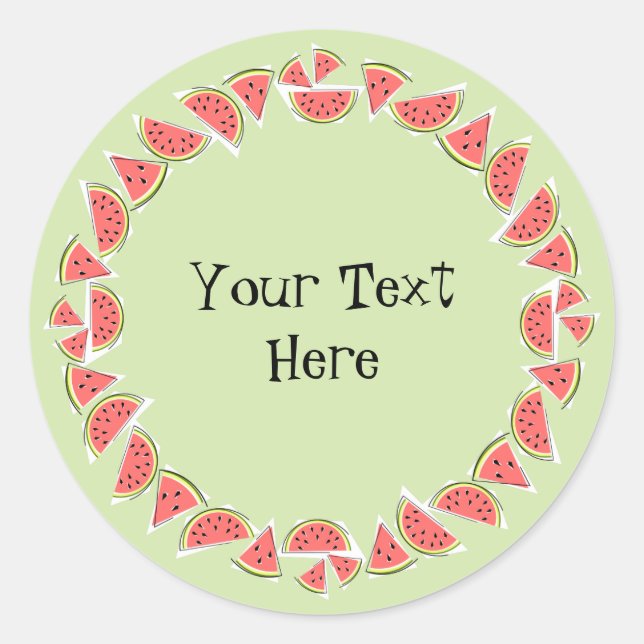 Watermelon Green Pieces Circle Text Classic Round Sticker (Front)