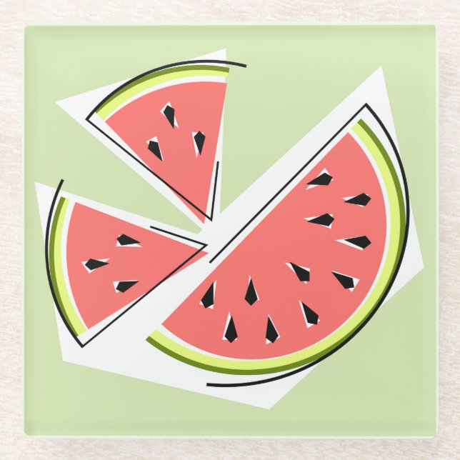 Watermelon Green Pieces Glass Coaster (Front)