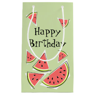 Watermelon Green Pieces Happy Birthday Small Gift Bag