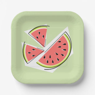 Watermelon Green Pieces square Paper Plate