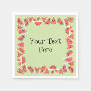 Watermelon Green Pieces Square Text Napkin
