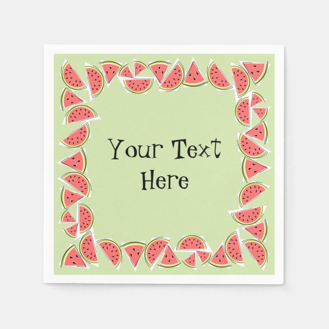 Watermelon Green Pieces Square Text Napkin (Front)