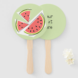 Watermelon Green Pieces Text Hand Fan