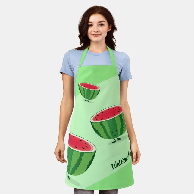 Watermelon Green Red Fruit Food Cartoon Characters Apron (Worn)