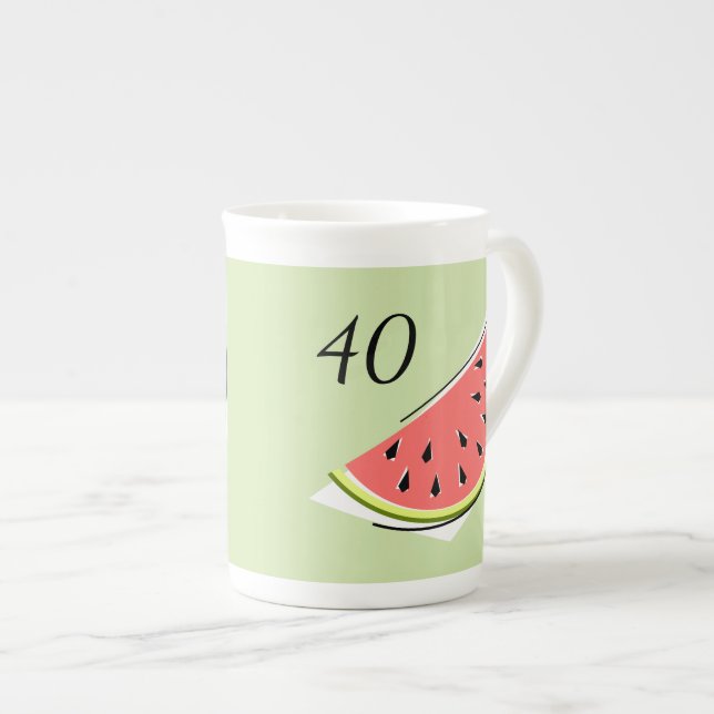 Watermelon Green Slice 2 Age 40 Bone China Mug (Front Right)