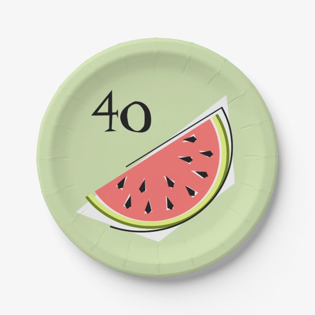 Watermelon Green slice 40 Age paper plates (Front)