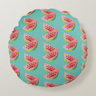 Watermelon Halves Pink Round Cushion