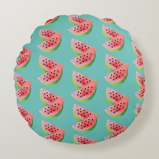 Watermelon Halves Pink Round Cushion (Front)