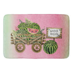 Watermelon Harvest Farmhouse Watercolor Wood Cart Bath Mat