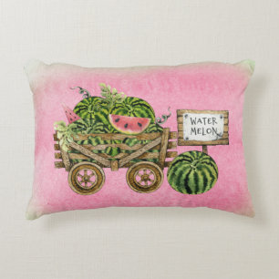Watermelon Harvest Farmhouse Watercolor Wood Cart  Decorative Cushion
