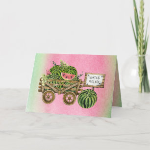 Watermelon Harvest Farmhouse Watercolor Wood Cart Holiday Card