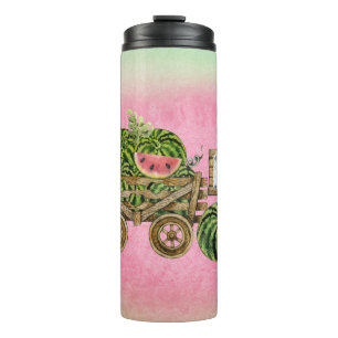Watermelon Harvest Farmhouse Watercolor Wood Cart Thermal Tumbler
