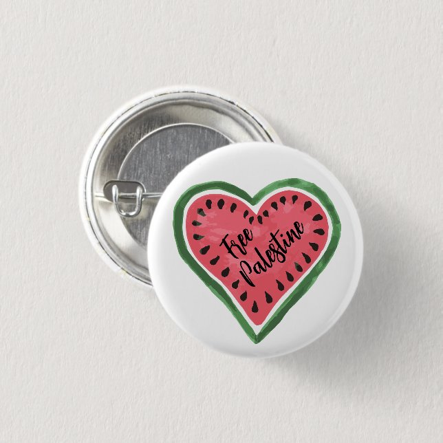 Watermelon Heart "Free Palestine" 3 Cm Round Badge (Front & Back)
