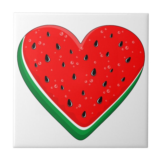 Watermelon Heart Valentine's Day Free Palestine Ceramic Tile (Front)