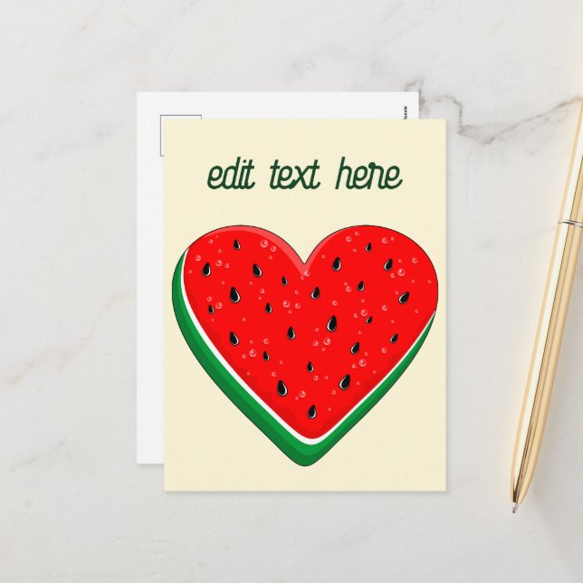 Watermelon Heart Valentine's Day Free Palestine Holiday Postcard (Front/Back In Situ)