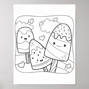 Watermelon Ice Cream - Coloring Page Poster
