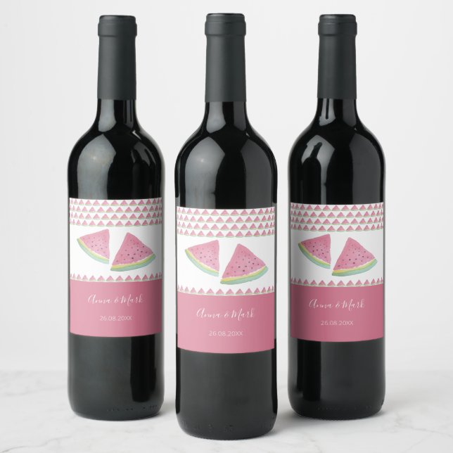 Watermelon Illustration Watercolor Hand-painted Wine Label (Bottles)