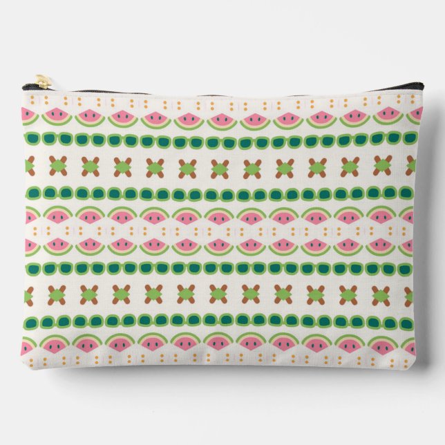 Watermelon-inspired geometric stripe pattern accessory pouch (Front)