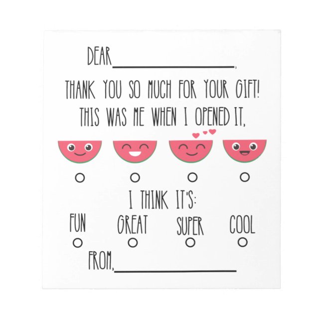 Watermelon Kids Thank You Notepad (Front)