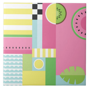 Watermelon, kiwi, summer fun colorful pattern ceramic tile