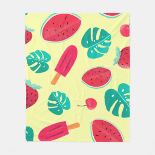Watermelon leaves strawberry fleece blanket