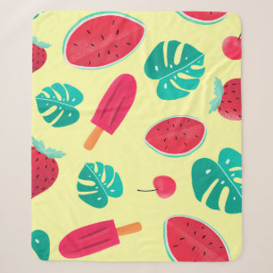 Watermelon leaves strawberry sherpa blanket