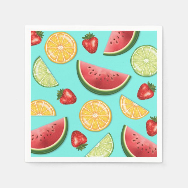 Watermelon Lime Strawberry Fruits Summer Pattern Napkin (Front)