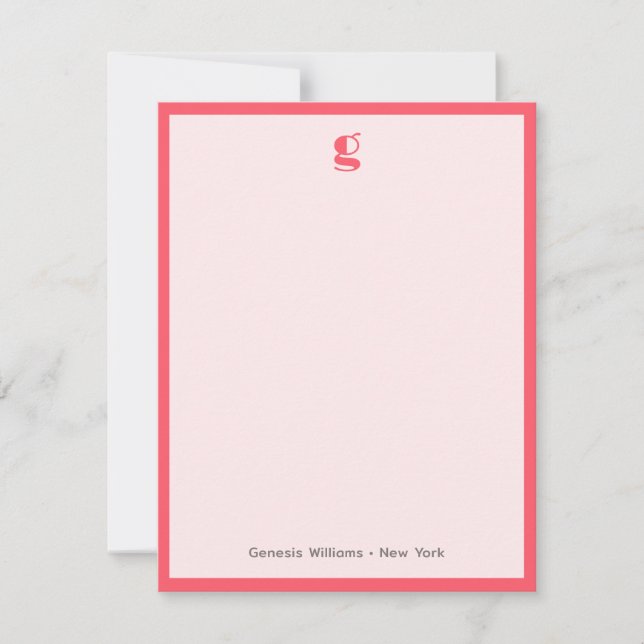 Watermelon Modern Monogram Name Classic Frame Note Card (Front)