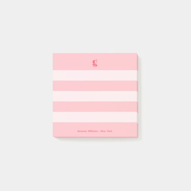 Watermelon Modern Monogram Name Groovy Striped Post-it Notes (Front)
