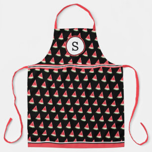 Watermelon On Black Monogrammed Apron