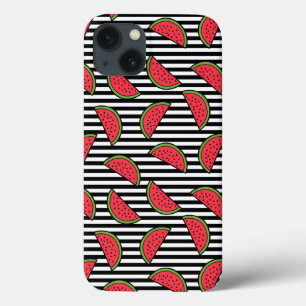 Watermelon on Black & White Stripes Pattern iPhone 13 Case