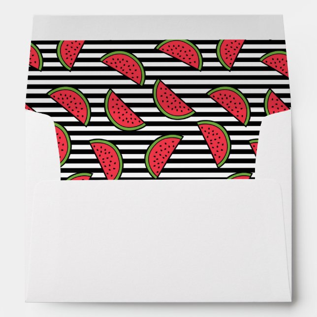 Watermelon on Black & White Stripes Pattern Envelopes (Back (Bottom))