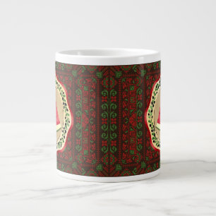 watermelon on olive plate with Palestinian tatreez Large Coffee Mug