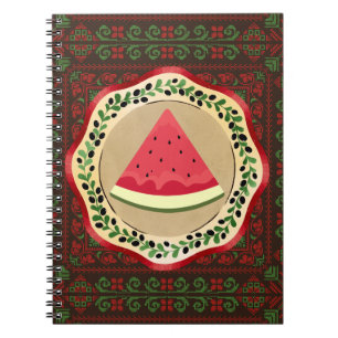 watermelon on olive plate with Palestinian tatreez Notebook