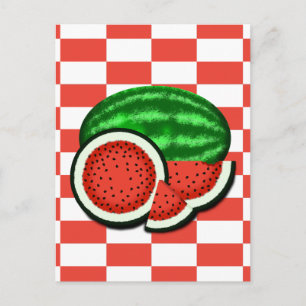 Watermelon on Watermelon Pink Background Postcard