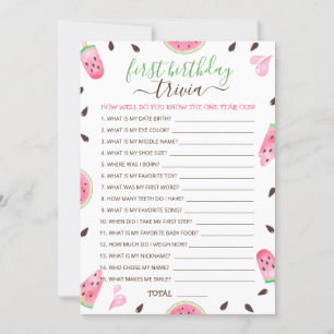 Watermelon One In A Melon 1st Birthday Trivia Game Holiday Card