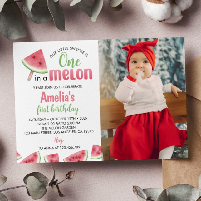Watermelon One In A Melon Birthday Invitation (Creator Uploaded)