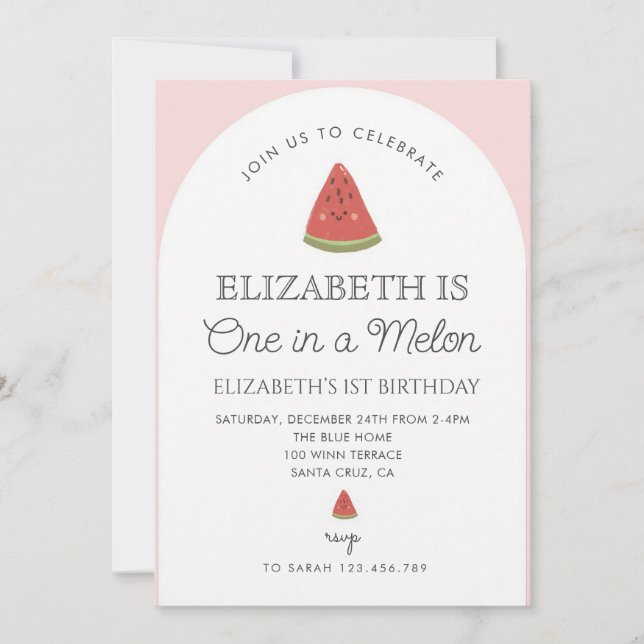 Watermelon One in a Melon First Birthday Invitation (Front)