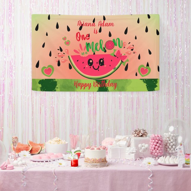 Watermelon One in a Melon Girl's First Birthday  Banner (Creator Uploaded)