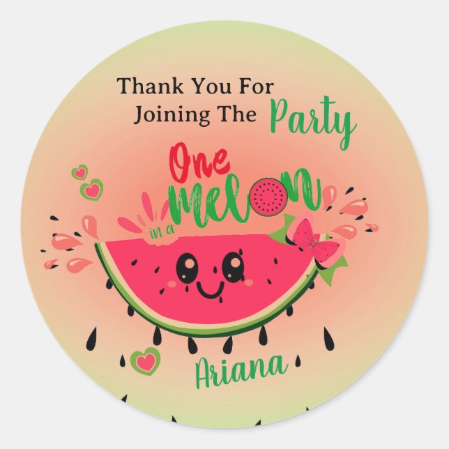 Watermelon One in a Melon Girl's First Birthday  Classic Round Sticker (Front)