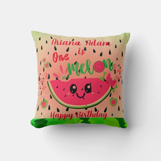Watermelon One in a Melon Girl's First Birthday  Cushion (Front)