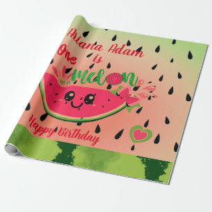 Watermelon One in a Melon Girl's First Birthday  Wrapping Paper