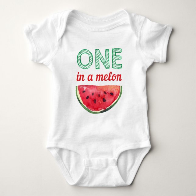 Watermelon One in Melon Cute Girl Boy Summer Baby Bodysuit (Front)